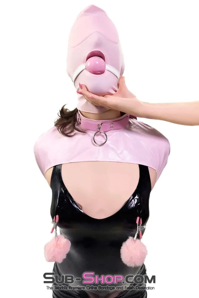 0445DL-SIS      Pink Pretty Sissy Slave Rubber Ballgag on BDSM Mistress White Strap