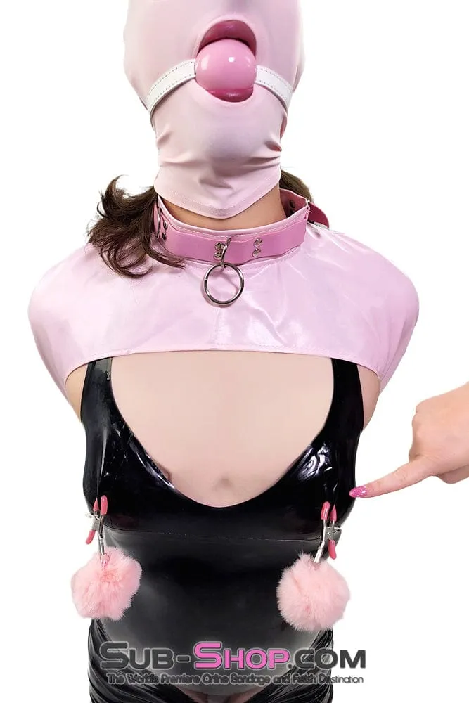 0445DL-SIS      Pink Pretty Sissy Slave Rubber Ballgag on BDSM Mistress White Strap
