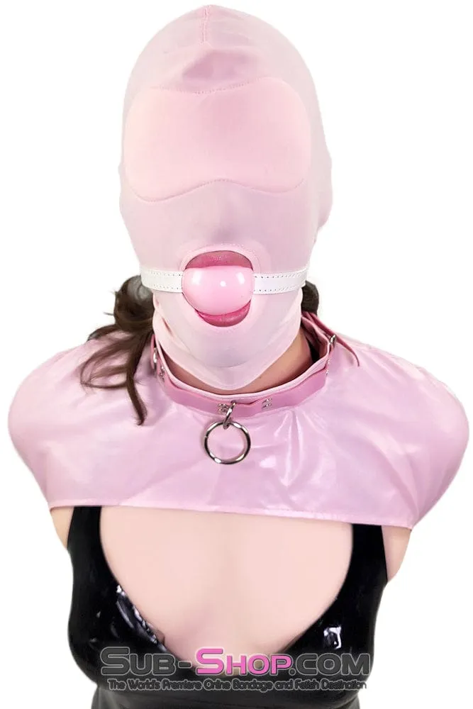 0445DL-SIS      Pink Pretty Sissy Slave Rubber Ballgag on BDSM Mistress White Strap