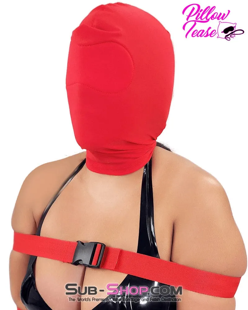 1768M      Concealed Lust Red Spandex Comfort Bondage Hood with Padded Blindfold