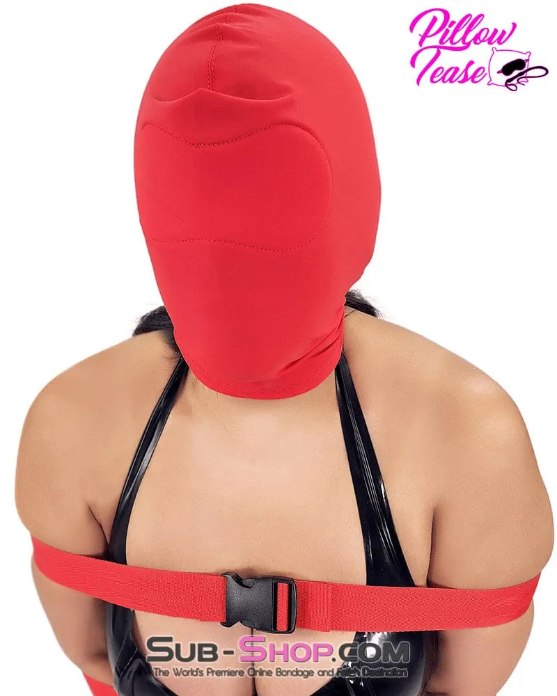 1768M      Concealed Lust Red Spandex Comfort Bondage Hood with Padded Blindfold