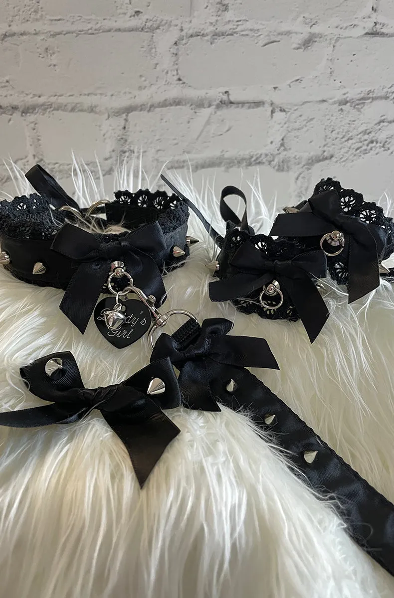 5 Piece Black Crochet BDSM Collar and Leash Set