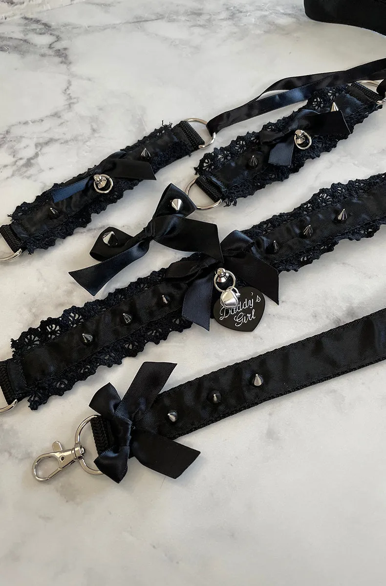5 Piece Black Crochet BDSM Collar and Leash Set