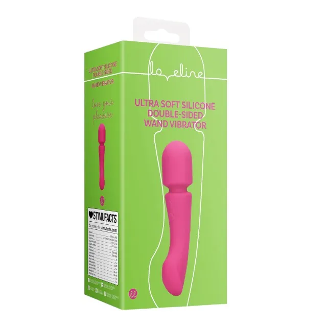 Aparat de masaj LOVELINE Ultra Soft Silicone Double-Sided Wand Vibrator. pentru corp și zone intime. 20 funcții de vibrație. roz