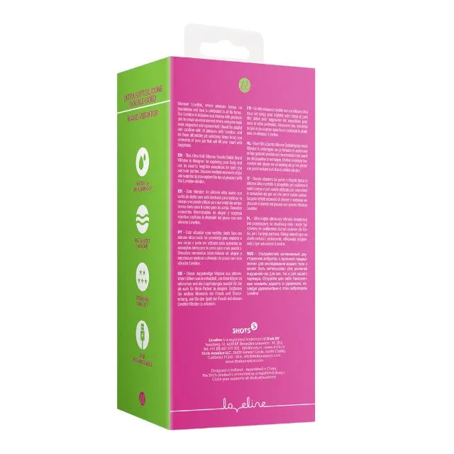 Aparat de masaj LOVELINE Ultra Soft Silicone Double-Sided Wand Vibrator. pentru corp și zone intime. 20 funcții de vibrație. roz