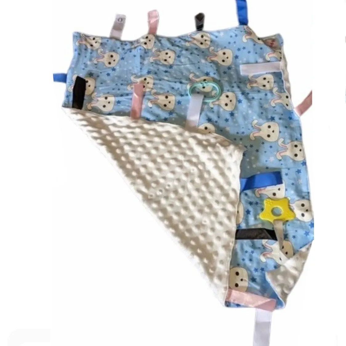 Blue Baby Bunny Cuddle Sensory Security Blanket Toys