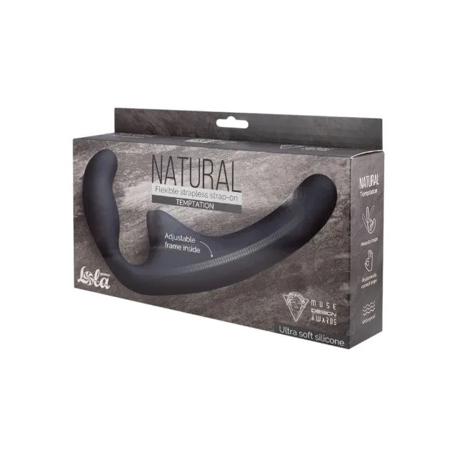 Dildo dublu LOLA NATURAL Temptation. strap-on fără ham. din silicon moale. culoare negru. lungime 23.5 cm