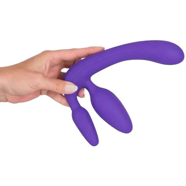Dildo triplu YOU2TOYS Strapless Strap-On. strap-on fără ham cu plug anal integrat. culoare mov. lungime 20 cm