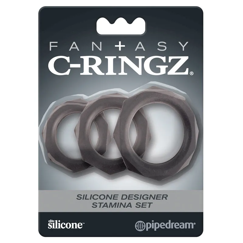Fantasy C-Ringz Silicone Designer Stamina 3-Piece Cockring Set Black
