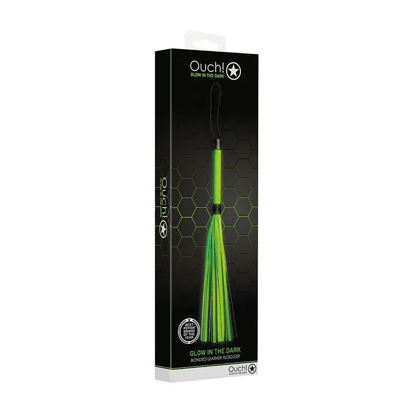 Ouch! Glow in the Dark Bonded Leather Flogger Neon Green