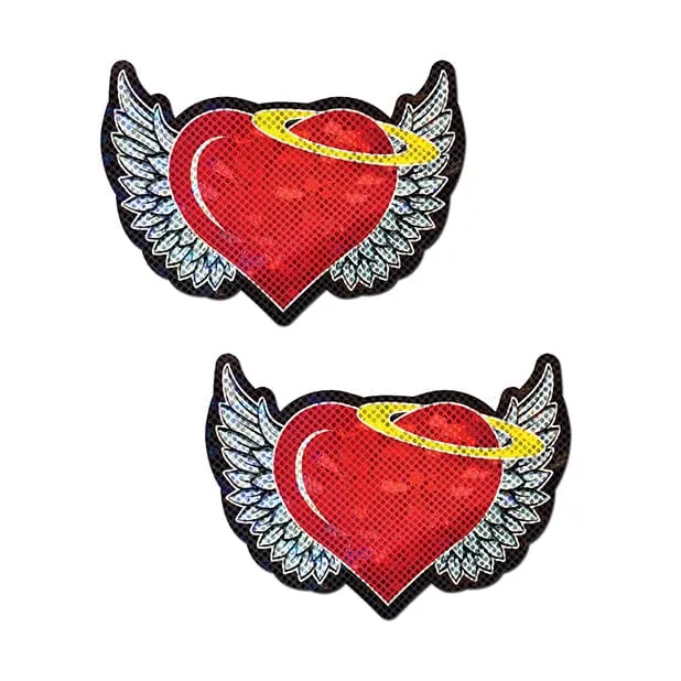 Pastease - Premium Angel Glitter Heart with Wings and Halo Pasties Nipple Covers O/S (Red)