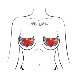 Pastease - Premium Angel Glitter Heart with Wings and Halo Pasties Nipple Covers O/S (Red)