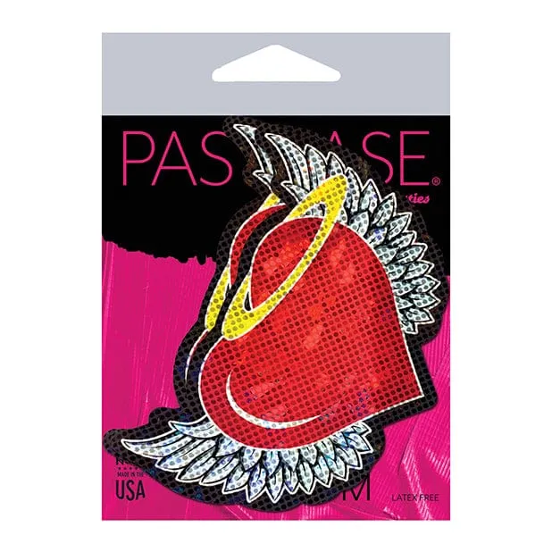 Pastease - Premium Angel Glitter Heart with Wings and Halo Pasties Nipple Covers O/S (Red)