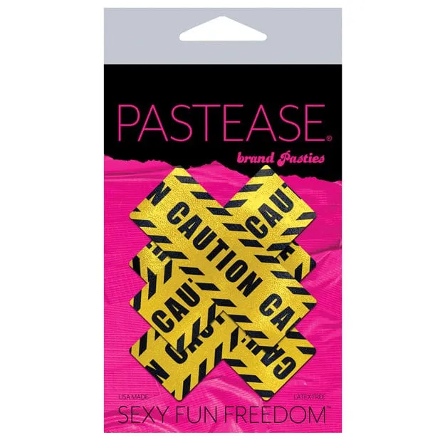 Pastease - Premium Caution Cross Pasties Nipple Covers O/S (Black/Yellow)