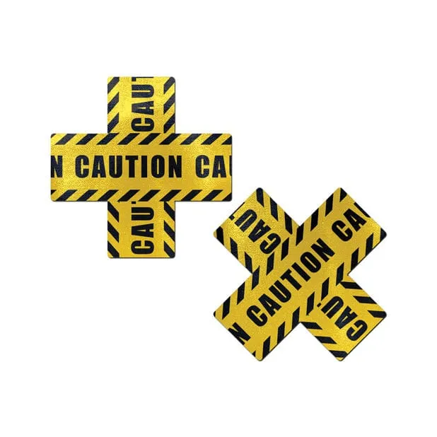 Pastease - Premium Caution Cross Pasties Nipple Covers O/S (Black/Yellow)