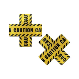 Pastease - Premium Caution Cross Pasties Nipple Covers O/S (Black/Yellow)