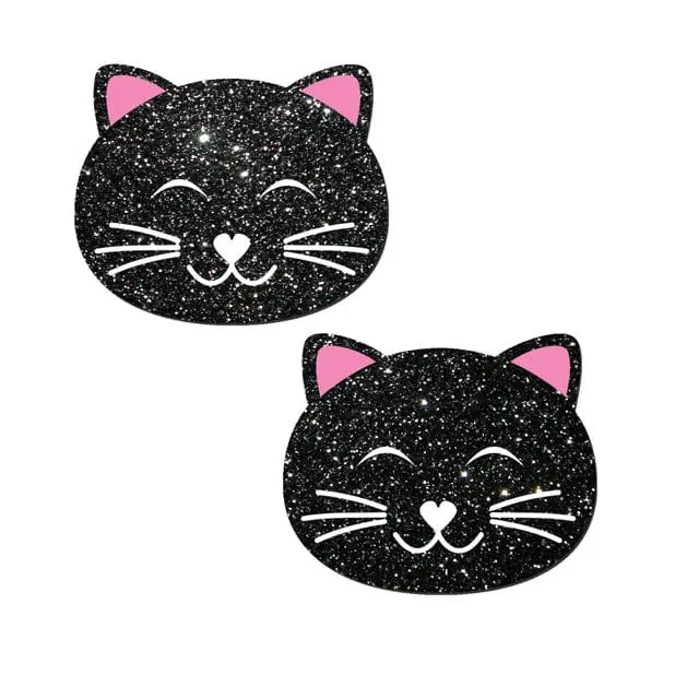 Pastease - Premium Glitter Black Cat Pasties Nipple Covers O/S (Black)