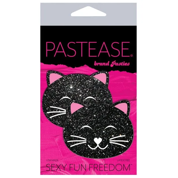 Pastease - Premium Glitter Black Cat Pasties Nipple Covers O/S (Black)