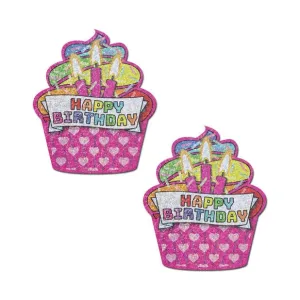 Pastease - Premium Happy Birthday Cupcake Pasties Nipple Covers (Multi Colour)