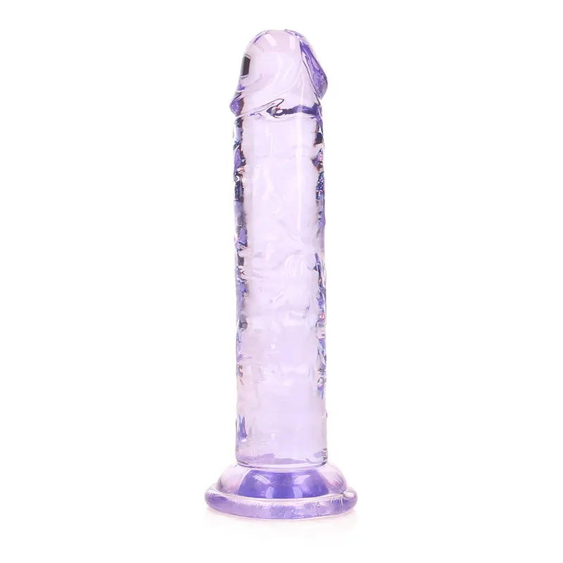 RealRock Crystal Clear Straight 6 in. Dildo Without Balls Purple