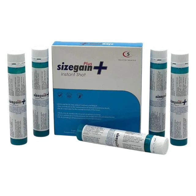 Set 5 afrodisiace shot SIZEGAIN Plus Instant Shot. pentru testosteron. potență și libido masculin. 5 x 25 ml