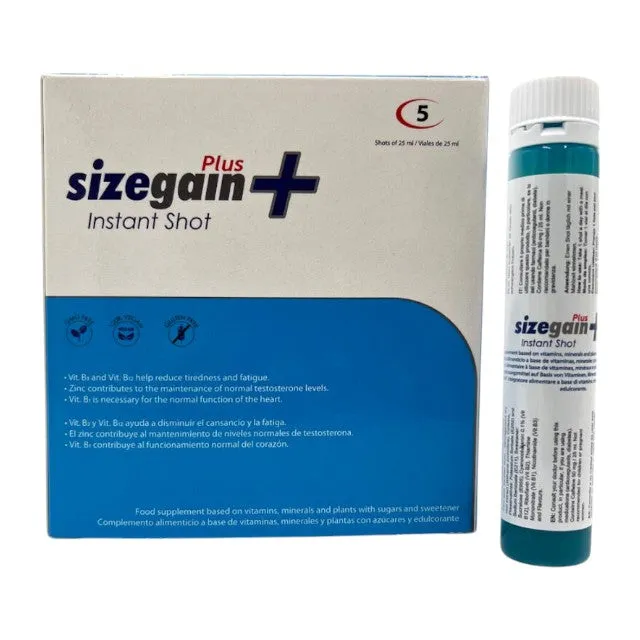 Set 5 afrodisiace shot SIZEGAIN Plus Instant Shot. pentru testosteron. potență și libido masculin. 5 x 25 ml