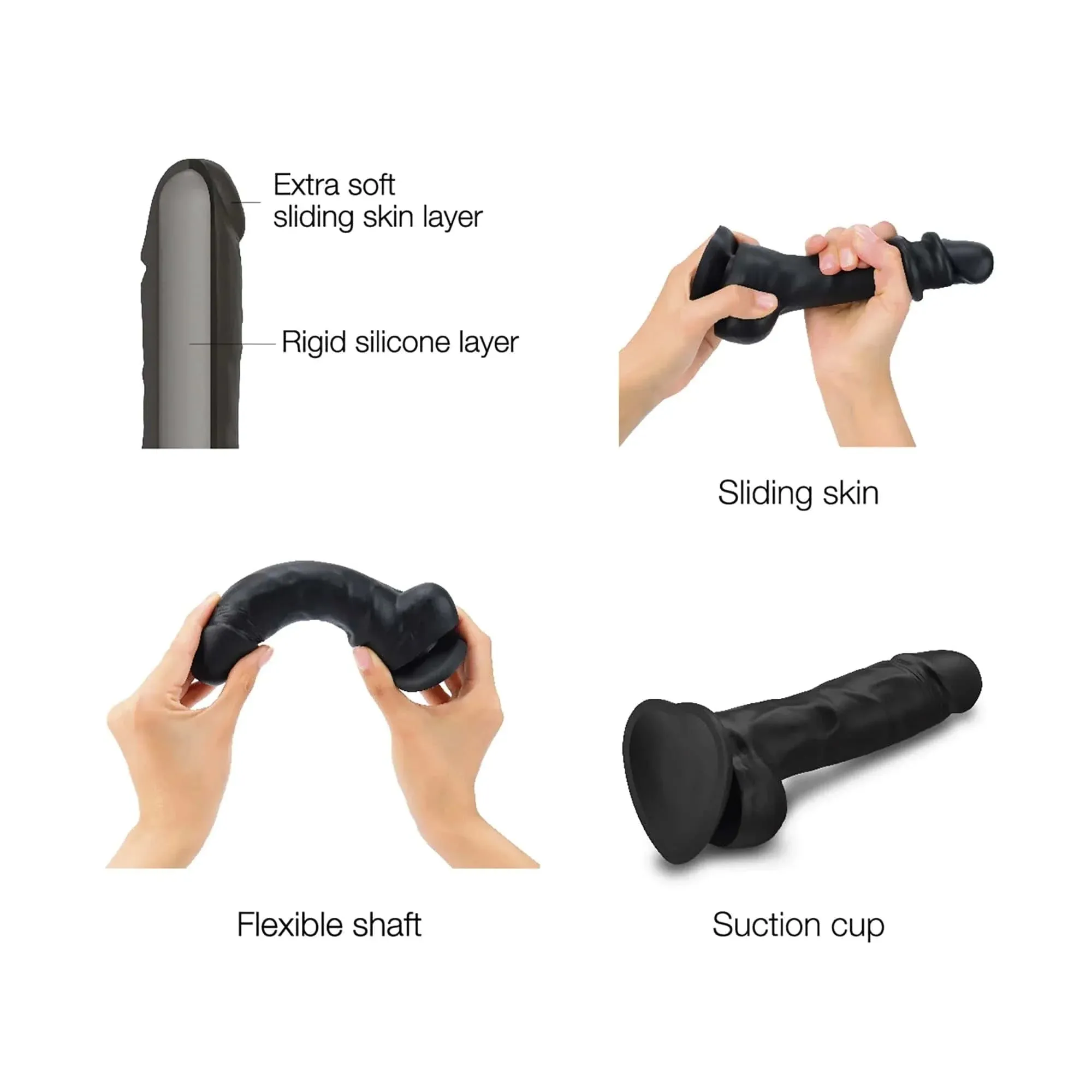 Strap On Me Sliding Skin Realistic Black Dildo
