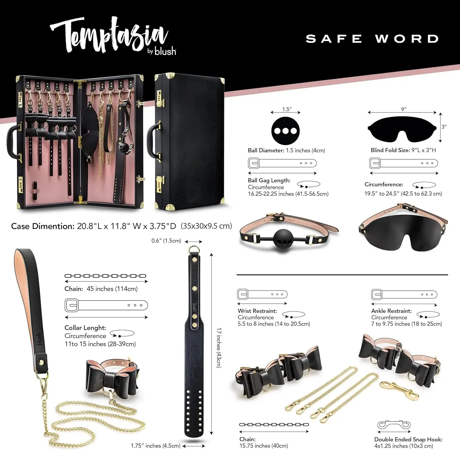 Temptasia Safe Word 10-Piece Bondage Kit with Suitcase Black