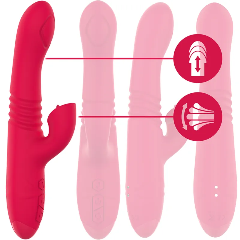 Vibrator rabbit INTENSE DUA Multifunction. cu 8 funcții de penetrare automată. 8 funcții de pulsații. 8 funcții de oscilații. roșu