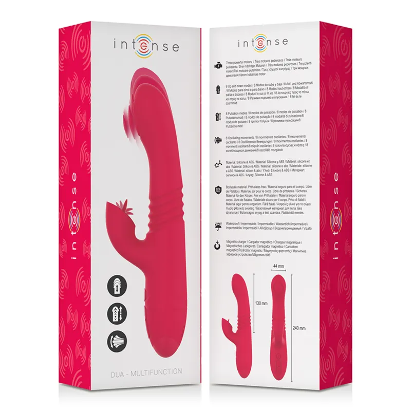 Vibrator rabbit INTENSE DUA Multifunction. cu 8 funcții de penetrare automată. 8 funcții de pulsații. 8 funcții de oscilații. roșu