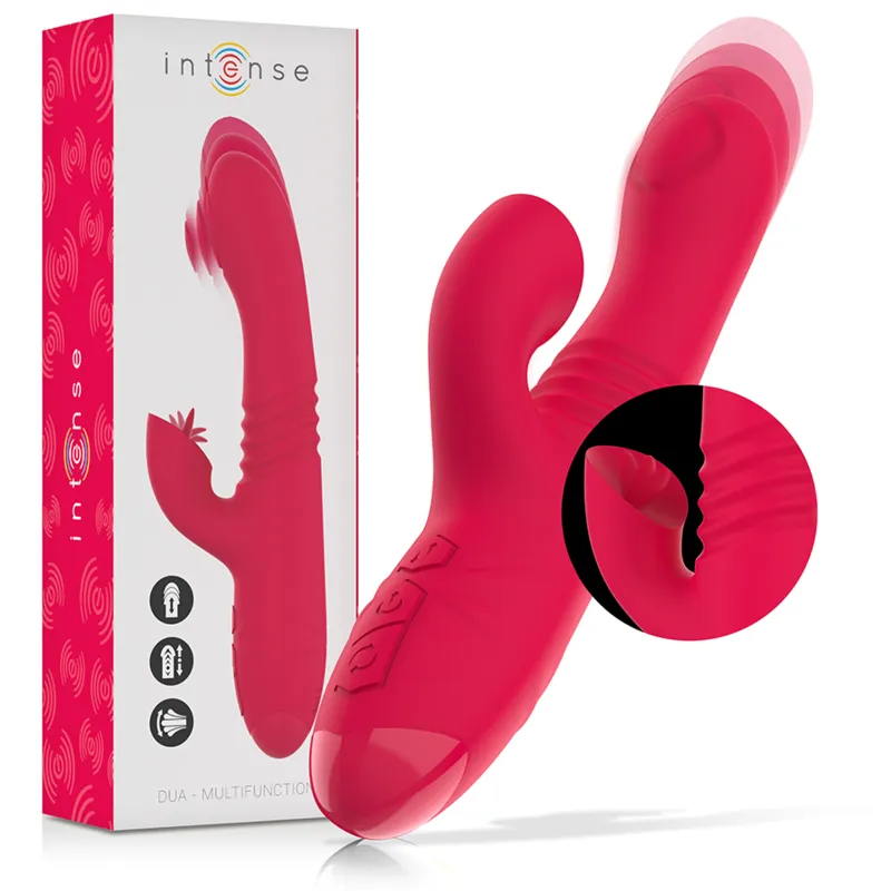 Vibrator rabbit INTENSE DUA Multifunction. cu 8 funcții de penetrare automată. 8 funcții de pulsații. 8 funcții de oscilații. roșu
