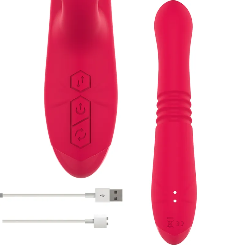 Vibrator rabbit INTENSE DUA Multifunction. cu 8 funcții de penetrare automată. 8 funcții de pulsații. 8 funcții de oscilații. roșu