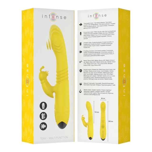Vibrator rabbit INTENSE TOKY Multifunction. cu 8 funcții de penetrare automată. 8 funcții de pulsații. 8 funcții de oscilații. galben