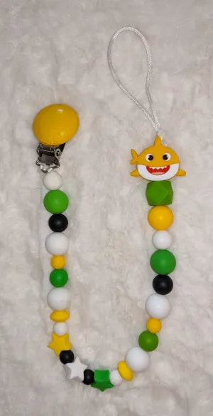 Yellow Shark Silicone Teether Pacifier Clip