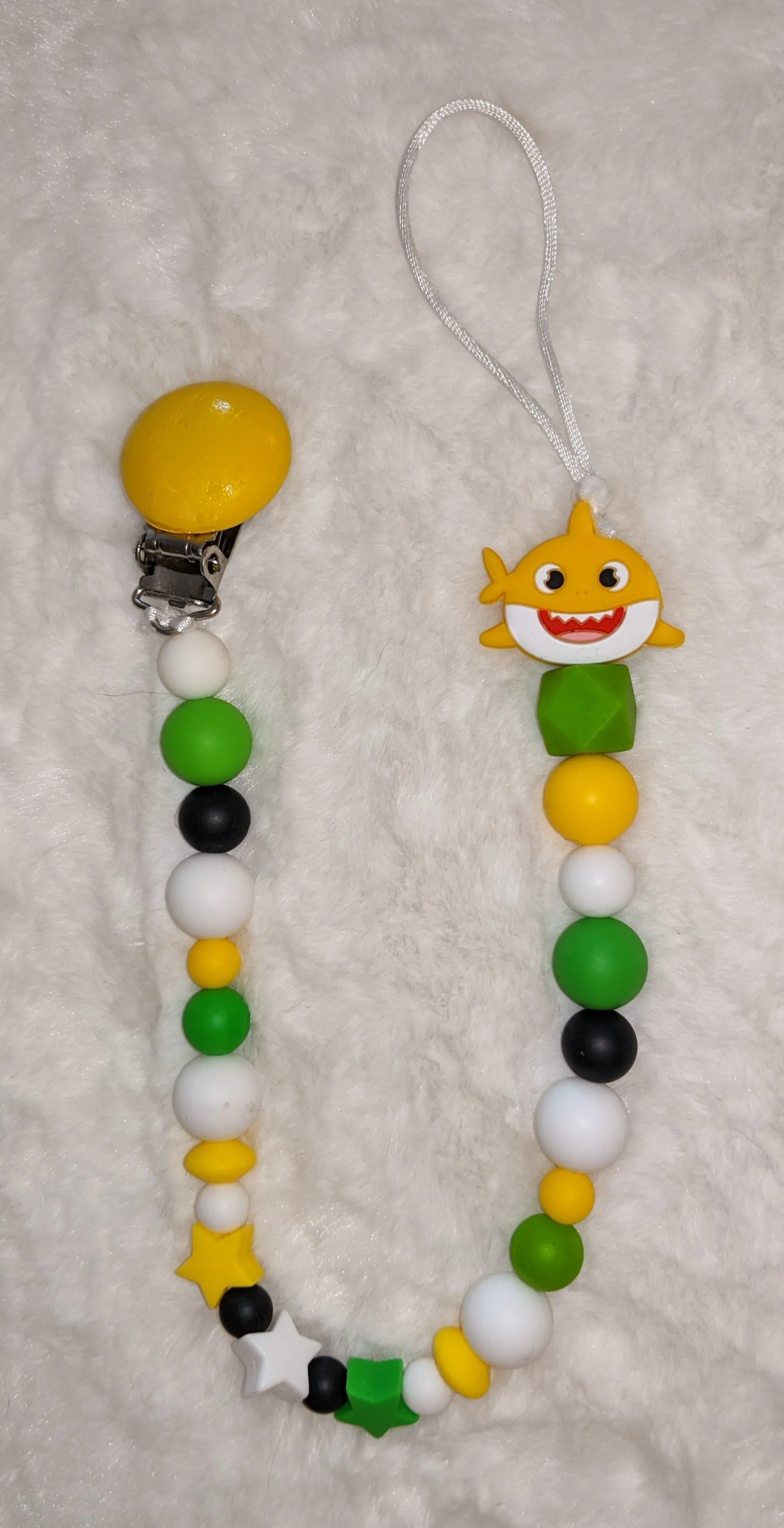 Yellow Shark Silicone Teether Pacifier Clip